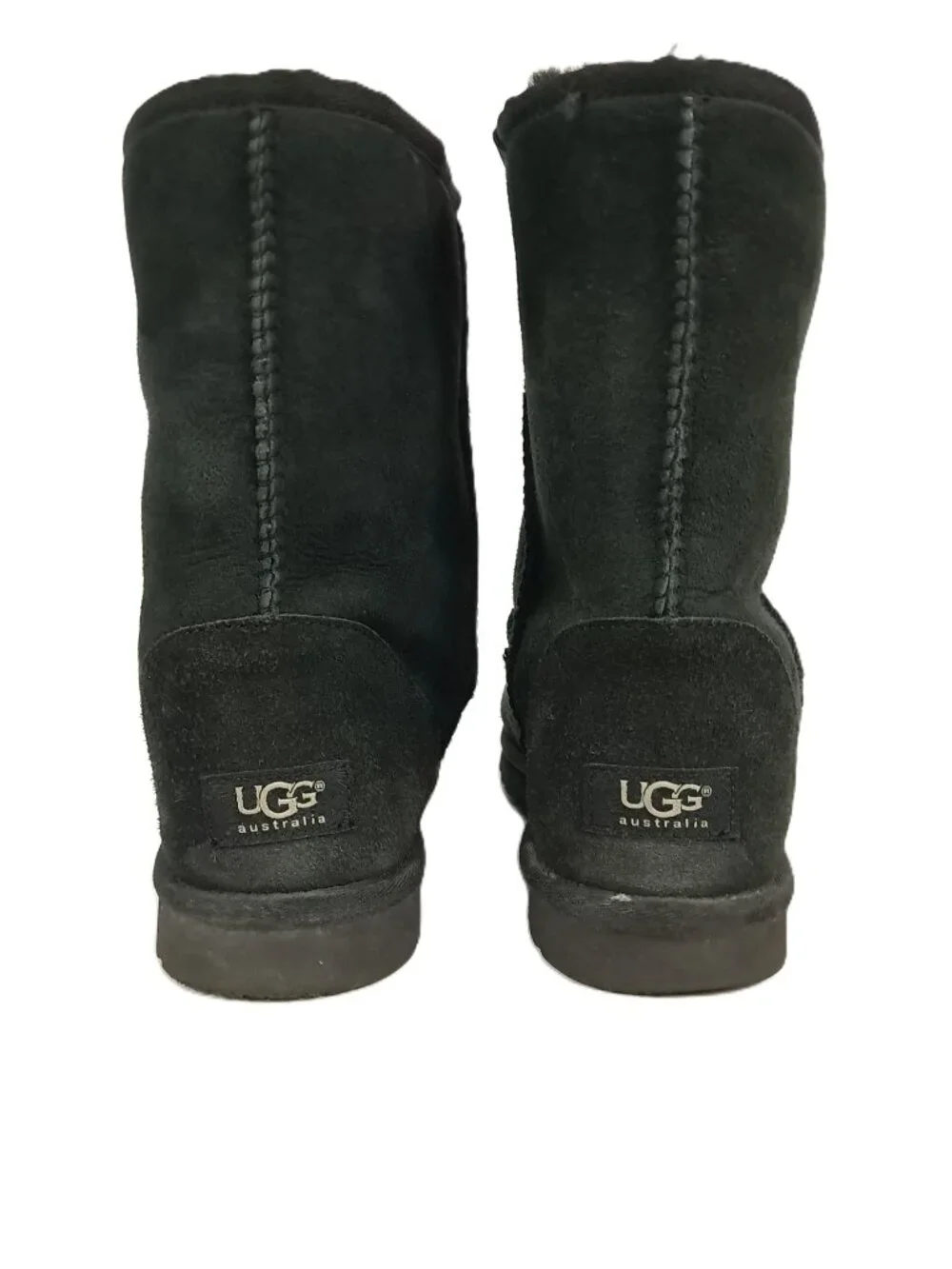 UGG Classic Short Boots Women 9 Faded Black Leather Sheepskin Lined Pull On 5825
